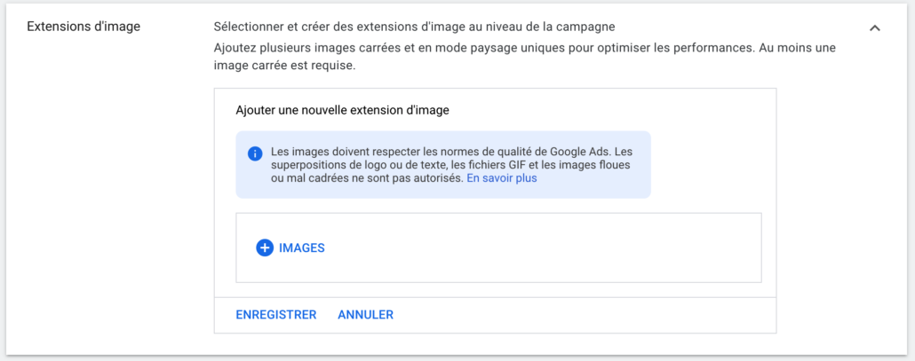 Ajouter une extension d'images - Google Ads